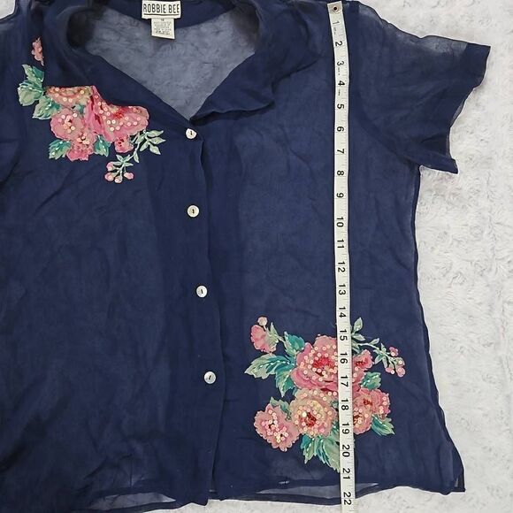 Vintage Robbie Bee 100% Silk Sequin Floral Accent 2 Piece Blue Dress and Blouse - Picture 14 of 16